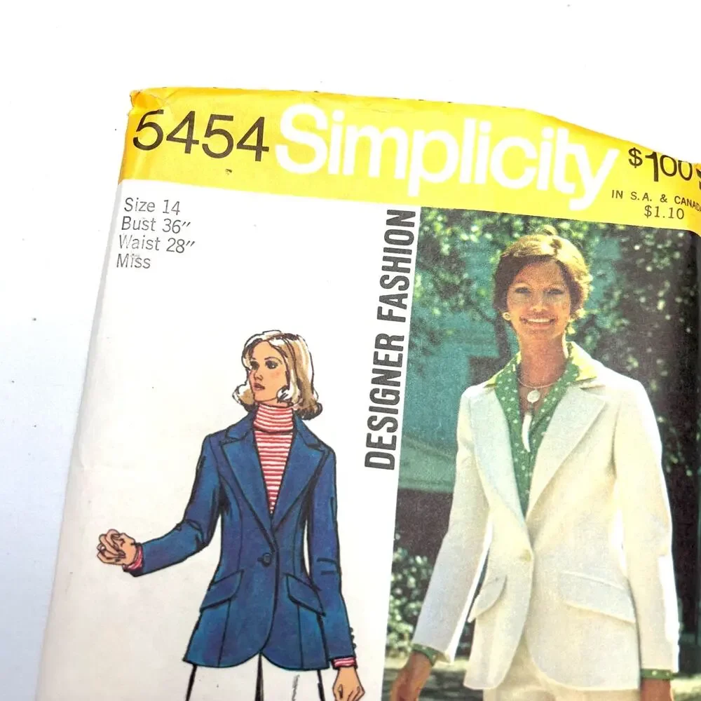 Simplicity‎ Vintage 1970's Pattern #5454 Misses Jacket Skirt Blouse Size 14